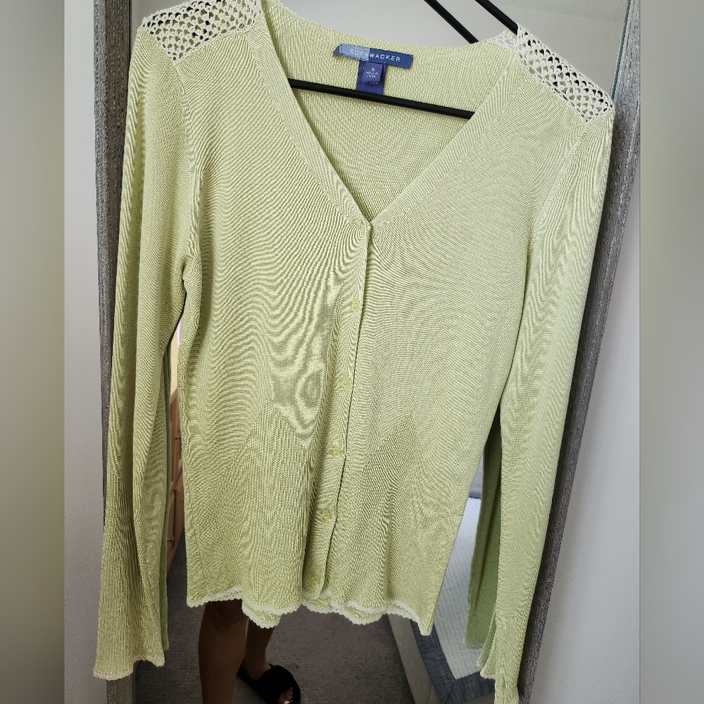 Light Green And Cream Silk/linen Cardigan